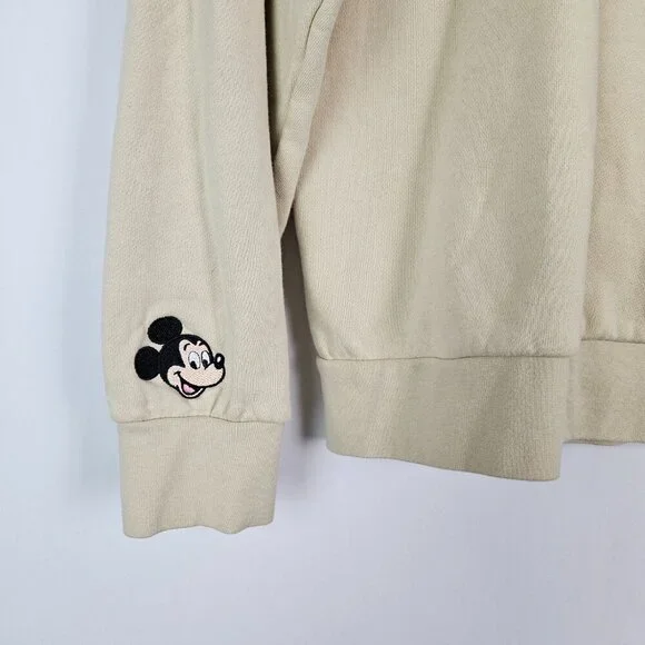 Disney Mickey Peace Sign Pullover Crewneck Sweatshirt Beige Tan M - Picture 3 of 5